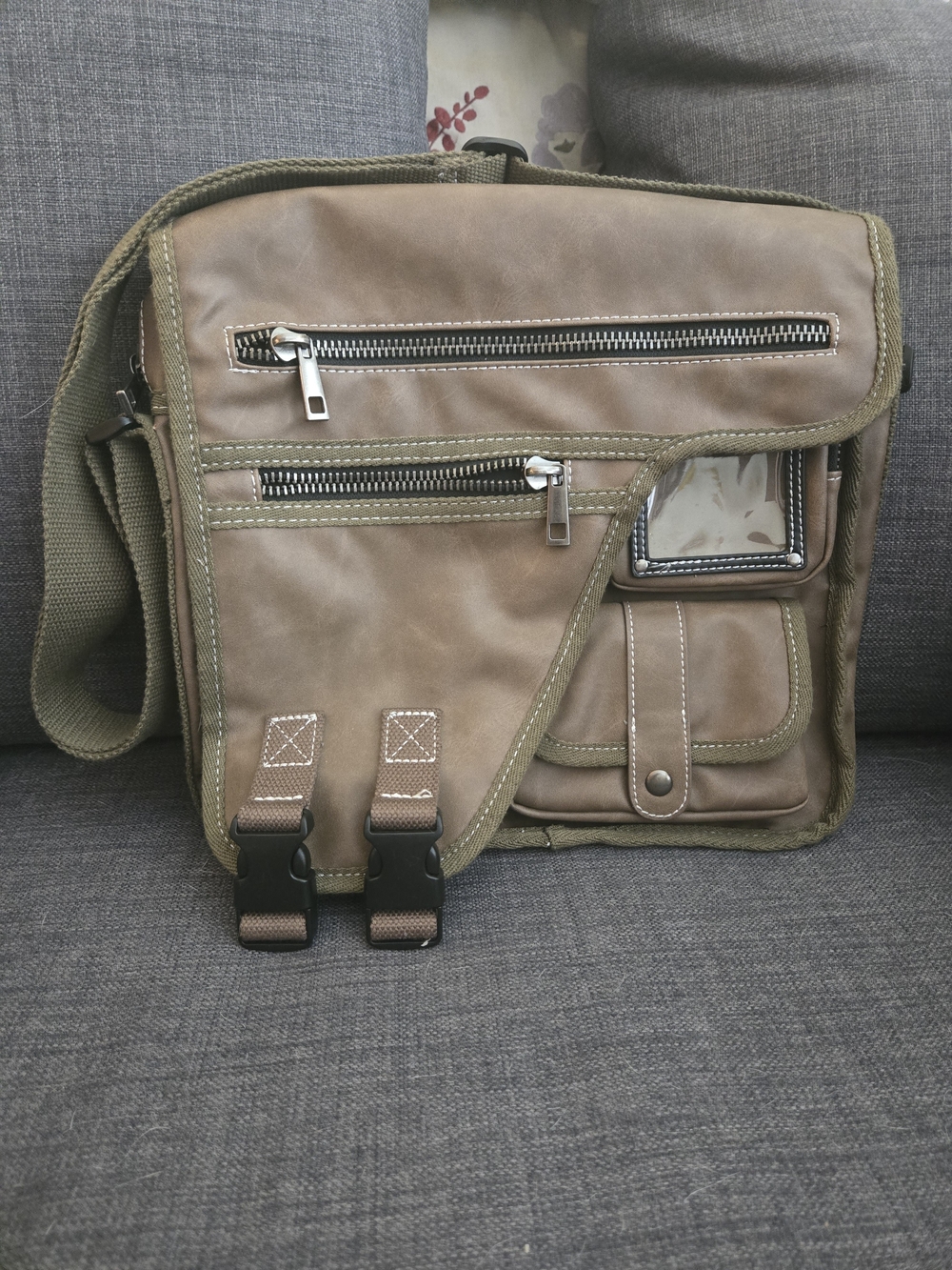 Current Mood Olive Green and Brown Utilitarian Crossbody Messenger Bag
